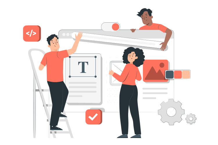 Professional web design team collaboration illustration