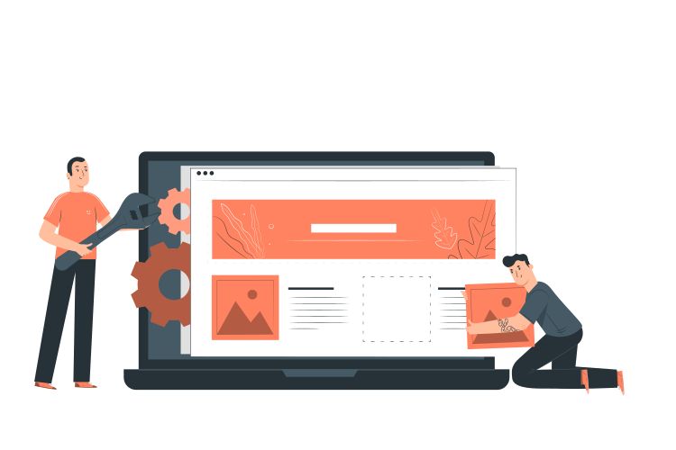 Professional web design team building new website illustration