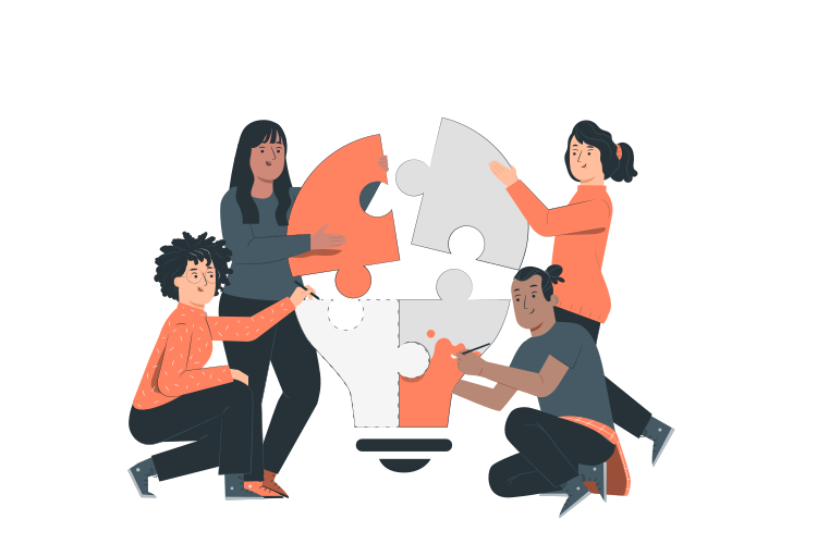 Illustration of professionals collaborating on projects